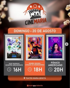 Confira a programação do Cine Maria para este domingo no Teatro Maria Bonita.(Imagem:Reprodução/Instagram)