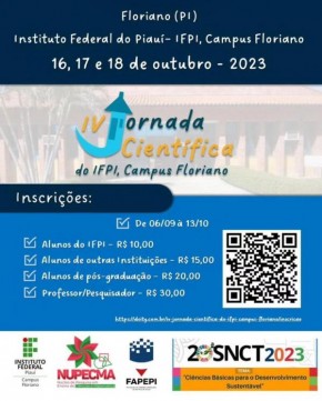 Inscrições abertas para a IV Jornada Científica do IFPI no Campus Floriano.(Imagem:Reprodução/Instagram)