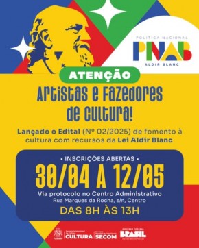 Prefeitura de Floriano lança edital da Política Nacional Aldir Blanc para fomento à cultura.(Imagem:Reprodução/Instagram)