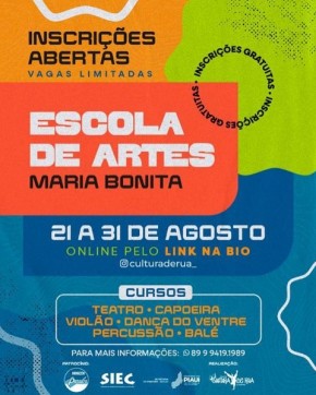 Grupo Cultura de Rua está com inscrições abertas para a Escola de Arte Maria Bonita - Ano 2 em Floriano(Imagem:Reprodução/Instagram)