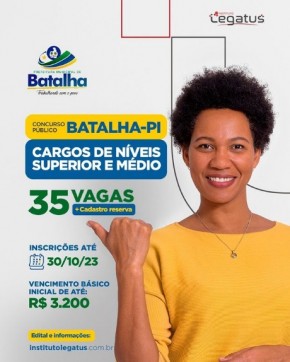 Município de Batalha-PI está com inscrições abertas para concurso público(Imagem:Reprodução/Instagram)