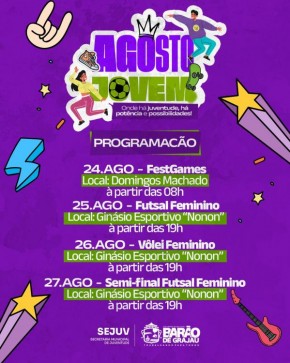 Agosto Jovem: Secretaria da Juventude de Barão de Grajaú anuncia programação esportiva.(Imagem:Divulgação)