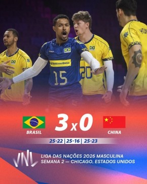 Brasil derrotou a China por 3 sets a 0 nos Estados Unidos.(Imagem:Divulgação/X)