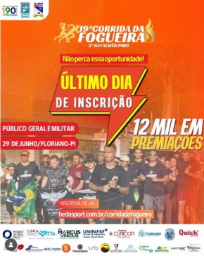 Encerram nesta sexta-feira (30) as inscrições para a 19ª Corrida da Fogueira em Floriano.(Imagem:Reprodução/Instagram)