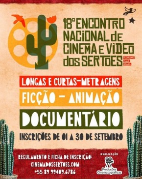 Inscrições abertas para o 18º Encontro Nacional de Cinema e Vídeo dos Sertões em Floriano.(Imagem:Reprodução/Instagram)