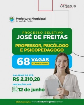 Processo seletivo em José de Freitas-PI está com inscrições abertas até 12 de junho.(Imagem:Reprodução/Instagram)