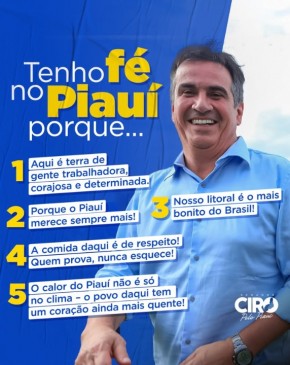 Ciro Nogueira parabeniza o Piauí pelos 203 anos de emancipação política.(Imagem:Reprodução/Instagram)