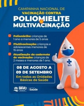 Campanha de vacinação da Poliomielite e multivacinação.(Imagem:Divulgação)