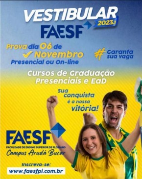 Vestibular da FAESF acontece no dia 06 de novembro(Imagem:Divulgação)