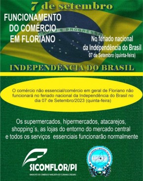 Comércio de Floriano funcionará de forma restrita no feriado da Independência do Brasil.(Imagem:Divulgação)