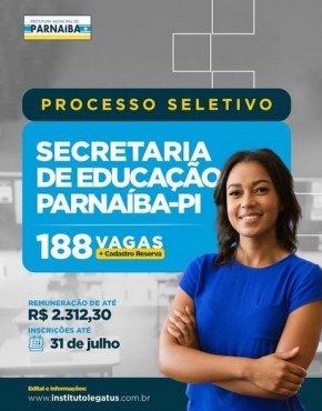Prefeitura de Parnaíba está com inscrições abertas de processo seletivo simplificado.(Imagem:Reprodução/Instagram)
