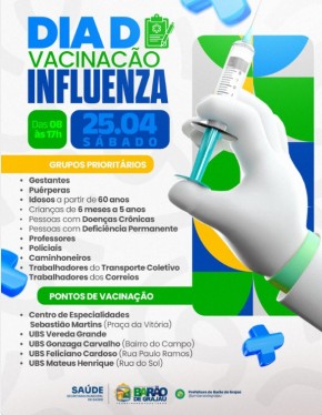 Bar&atilde;o de Graja&uacute; realiza Dia D de vacina&ccedil;&atilde;o contra a Influenza neste s&aacute;bado (25).(Imagem:Reprodu&ccedil;&atilde;o/Instagram)