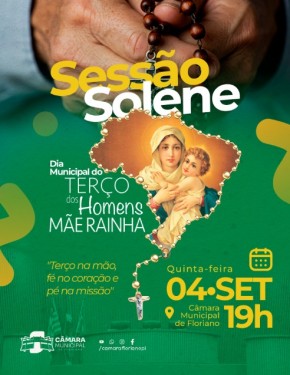 Câmara de Floriano realiza Sessão Solene em homenagem ao Dia Municipal do Terço dos Homens Mãe Rainha.(Imagem:Reprodução/Instagram)