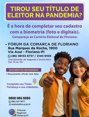  Justiça Eleitoral convoca eleitores de Floriano para regularização da biometria.(Imagem:Reprodução/Instagram)