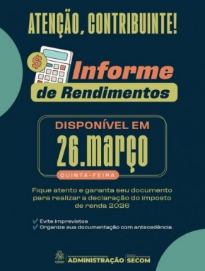 Informe de Rendimentos estar&aacute; dispon&iacute;vel a partir de 26 de mar&ccedil;o em Floriano.(Imagem:Reprodu&ccedil;&atilde;o/Instagram)