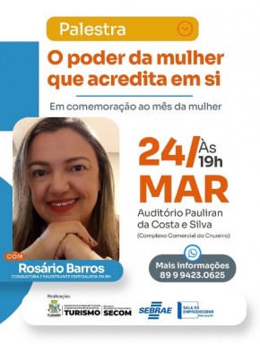 Palestra em Floriano celebra o M&ecirc;s da Mulher com tema sobre autoconfian&ccedil;a e protagonismo feminino.(Imagem:Reprodu&ccedil;&atilde;o/Instagram)