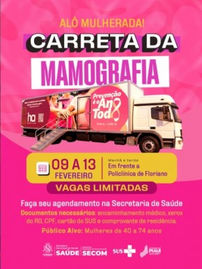 Carreta da Mamografia oferece exames gratuitos em Floriano de 9 a 13 de fevereiro.(Imagem:Reprodu&ccedil;&atilde;o/Instagram)
