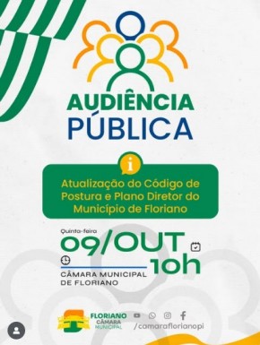 Câmara Municipal de Floriano convoca sociedade civil para Audiência Pública sobre planejamento urbano.(Imagem:Reprodução/Instagram)