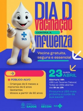  Floriano realiza Dia D de Vacina&ccedil;&atilde;o contra a Influenza no dia 23 de abril.(Imagem:Reprodu&ccedil;&atilde;o/Instagram)