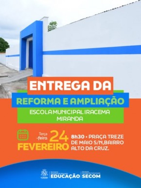 Prefeitura de Floriano entrega reforma e amplia&ccedil;&atilde;o da Escola Iracema Miranda.(Imagem:Reprodu&ccedil;&atilde;o/Instagram)