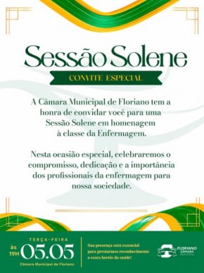 C&acirc;mara de Floriano realiza Sess&atilde;o Solene em homenagem aos profissionais da enfermagem nesta ter&ccedil;a-feira (05).(Imagem:Reprodu&ccedil;&atilde;o/Instagram)