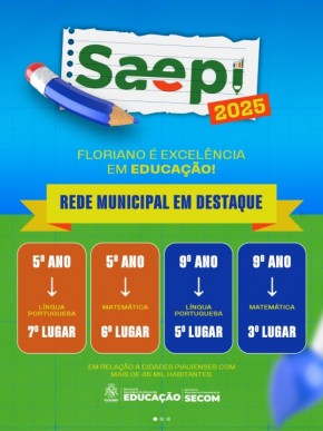 Floriano se destaca no SAEPI 2025 com desempenho acima da m&eacute;dia estadual.(Imagem:Reprodu&ccedil;&atilde;o/Instagram)