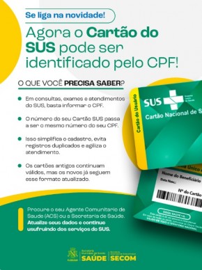 Cartão SUS passa a ser identificado pelo CPF e promete mais agilidade no atendimento em Floriano.(Imagem:Divulgação)