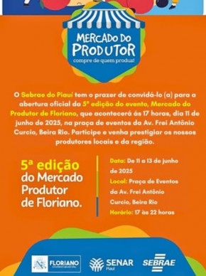 Sebrae e Prefeitura promovem 5ª edição do Mercado do Produtor em Floriano.(Imagem:Reprodução/Instagram)