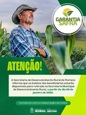 Boletos do Garantia Safra estar&atilde;o dispon&iacute;veis para agricultores a partir de 29/01 em Floriano.(Imagem:Reprodu&ccedil;&atilde;o/Instagram)