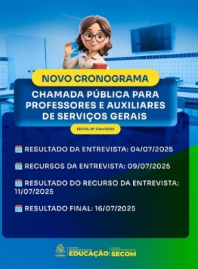  Divulgado novo cronograma para seleção de Professores e Auxiliares de Serviços Gerais em Floriano(Imagem:Reprodução/Instagram)