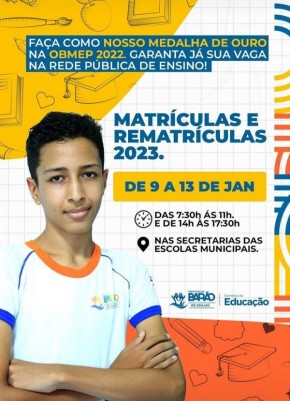 Matrículas das escolas municipais de Barão de Grajaú terão início nesta segunda (09)(Imagem:Divulgação)