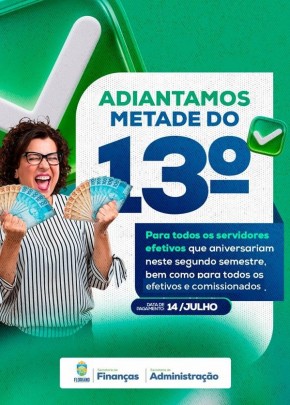 Prefeitura de Floriano antecipa 1ª parcela do 13º e injeta mais de 2 milhões de reais na economia local.(Imagem:Secom)