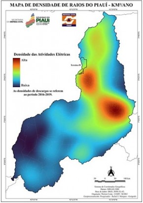 Defesa Civil desenvolve primeiro Mapa de Densidade de Raios do Piauí(Imagem:Divulgação)