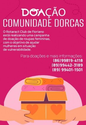 Rotaract Club de Floriano realiza campanha de doação para a Comunidade Dorcas(Imagem:Divulgação)