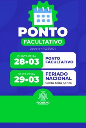 Prefeitura de Floriano decreta ponto facultativo para a quinta-feira santa.(Imagem:Secom)
