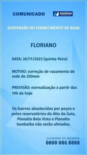 Agespisa realiza correção de vazamento e garante normalização do abastecimento em Floriano.(Imagem:Divulgação)