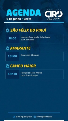 Ciro Nogueira inaugura estrada e cumpre agenda pelo interior do estado.(Imagem:Divulgação)