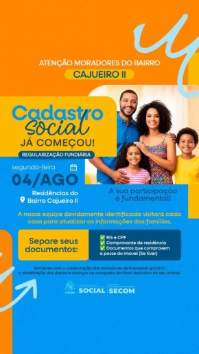 Prefeitura de Floriano inicia cadastramento social no bairro Cajueiro II a partir de 4 de agosto(Imagem:Secom)