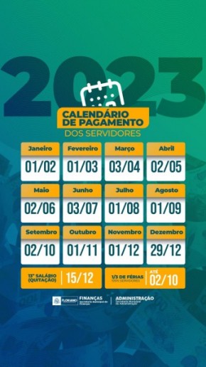 Prefeitura de Floriano lança tabela de pagamento do funcionalismo referente a 2023(Imagem:Divulgação)