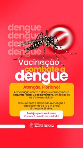  Floriano inicia vacinação contra a dengue para crianças e adolescentes de 10 a 14 anos.(Imagem:Secom)