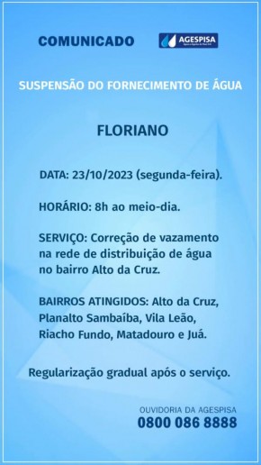 Agespisa realiza manutenção para correção de vazamento em Floriano.(Imagem: Divulgação)