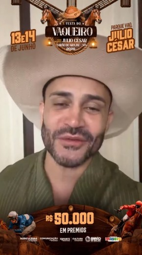 Gleydson Gavi&atilde;o convida p&uacute;blico para a X Festa do Vaqueiro J&uacute;lio C&eacute;sar em Bar&atilde;o de Graja&uacute;.(Imagem:Reprodu&ccedil;&atilde;o/Instagram)