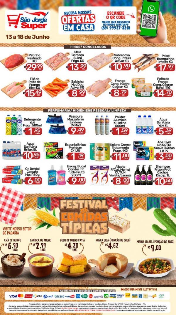 Veja o São João de Ofertas de 13 a 18 de junho no São Jorge Super.(Imagem:Divulgação)