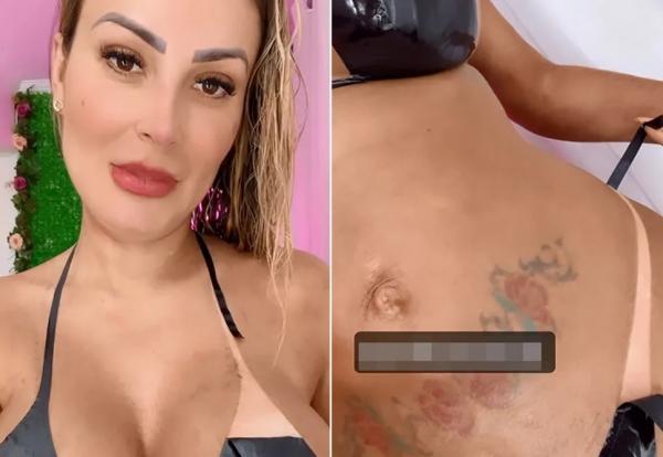  Andressa Urach mostra marquinha após bronzeamento com biquíni de fita.(Imagem:Reprodução/ Instagram )