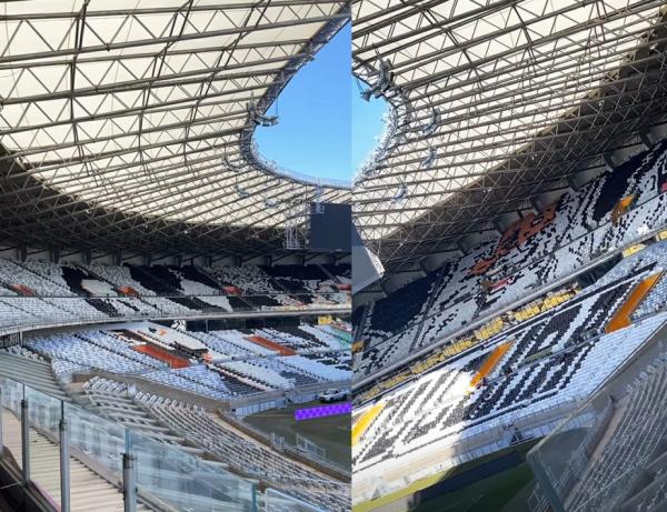 Torcida do Atlético-MG finaliza mosaico especial no Mineirão para confronto contra o Boca Juniors(Imagem:Reprodução)