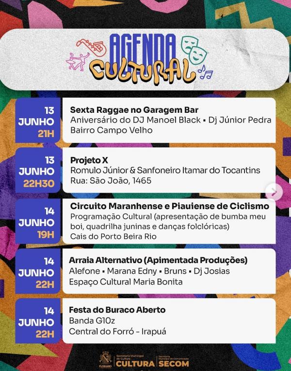 Sextou com Cultura em Floriano: confira a programação do fim de semana(Imagem:Reprodução/Instagram)