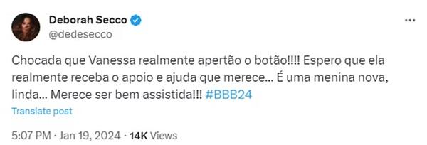 Famosas apoiam Vanessa Lopes após desistência do BBB 24(Imagem:Reprodução/X)