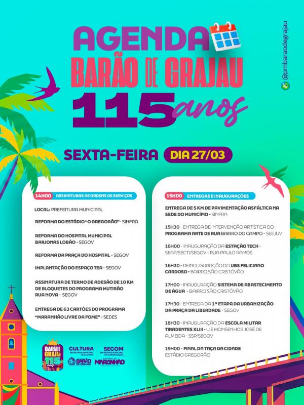 Bar&atilde;o de Graja&uacute; celebra 115 anos com agenda de entregas e desenvolvimento.(Imagem:Reprodu&ccedil;&atilde;o/Instagram)