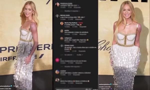 Marina Ruy Barbosa explica motivo de braço roxo durante baile da amfAR, em Cannes.(Imagem:Reprodução/Instagram)