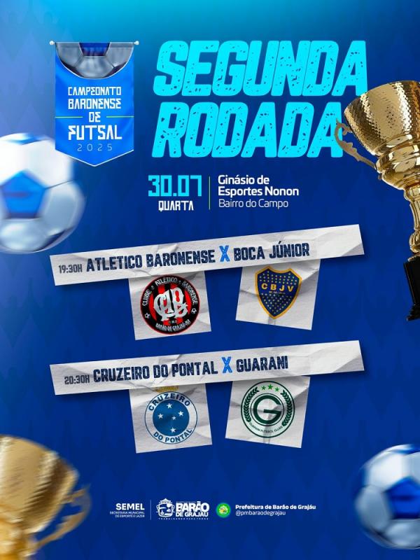 Segunda rodada do Campeonato Baronense de Futsal agita o Ginásio Nonon nesta quarta-feira (30).(Imagem:Divulgação)